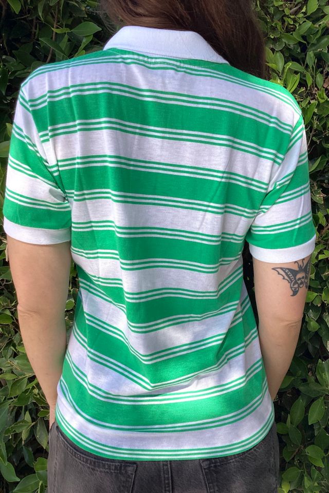 Vintage 1980s White and Green Stripe Polo Selected by Cherry #1