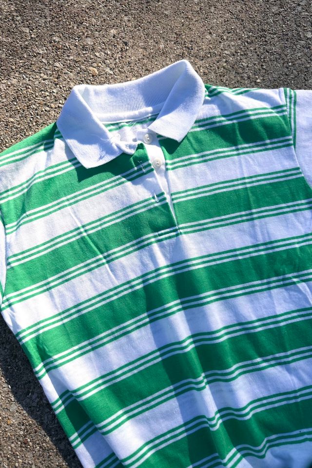 Vintage 1980s White and Green Stripe Polo Selected by Cherry #2
