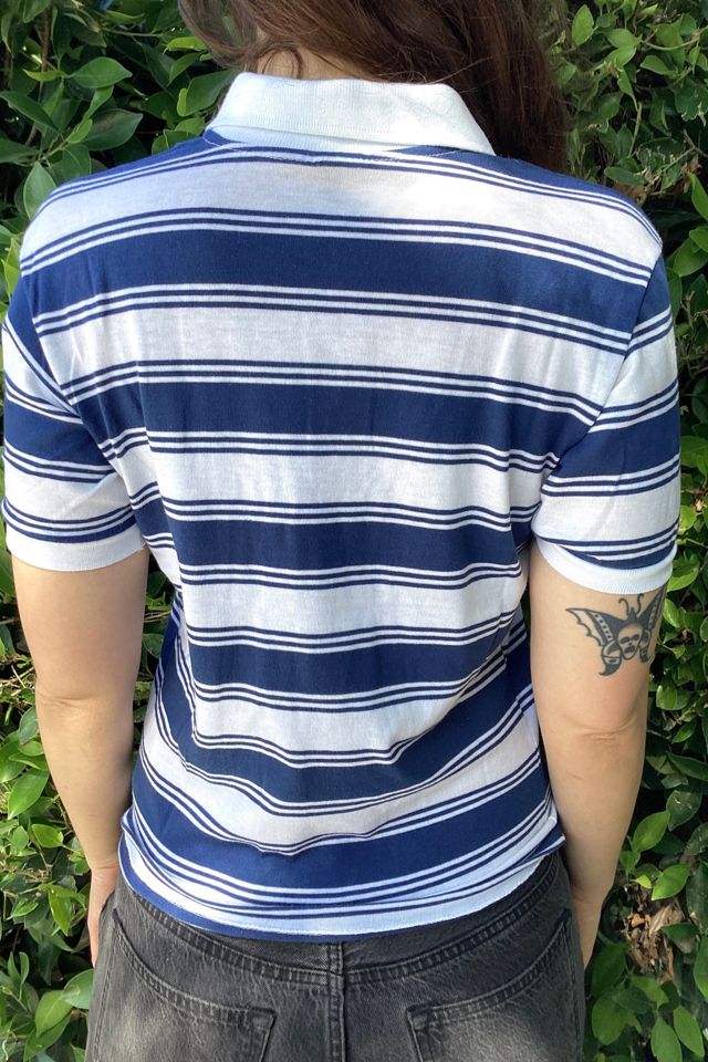 Vintage 1980s White and Navy Blue Stripe Polo Selected by Cherry #1