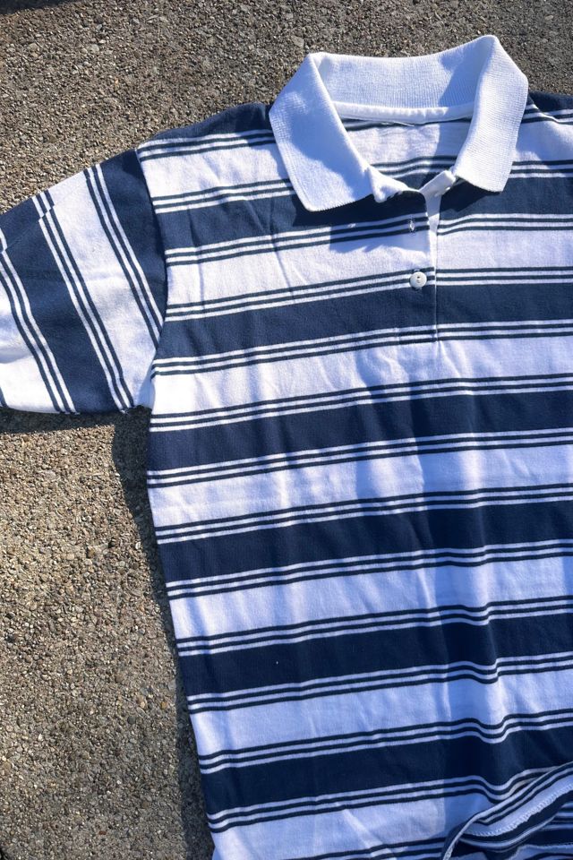 Vintage 1980s White and Navy Blue Stripe Polo Selected by Cherry #2