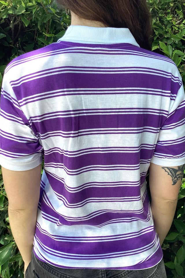 Vintage 1980s White and Purple Stripe Polo Selected by Cherry #1