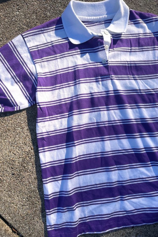 Vintage 1980s White and Purple Stripe Polo Selected by Cherry #2