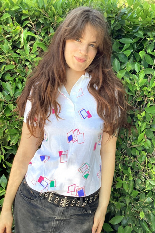 Vintage 1980s Graphic White Polo Selected by Cherry