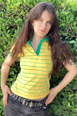 Vintage 1980s Yellow with Green Stripe Polo Selected by Cherry