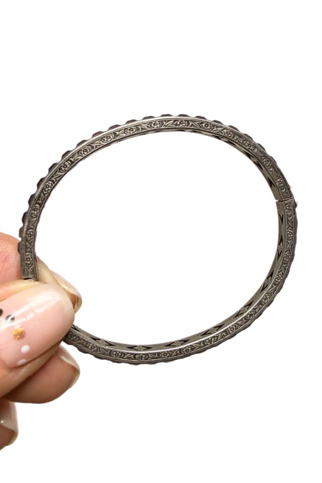 Art Deco Sterling Silver + Beveled Glass Clamper Bracelet Selected by Lux Revival #2