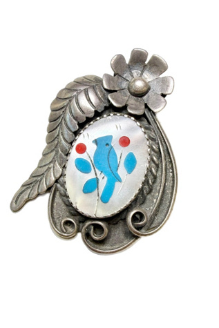 Vintage Sterling Mosaic Cardinal Pendant with Gemstones Selected by Lux Revival