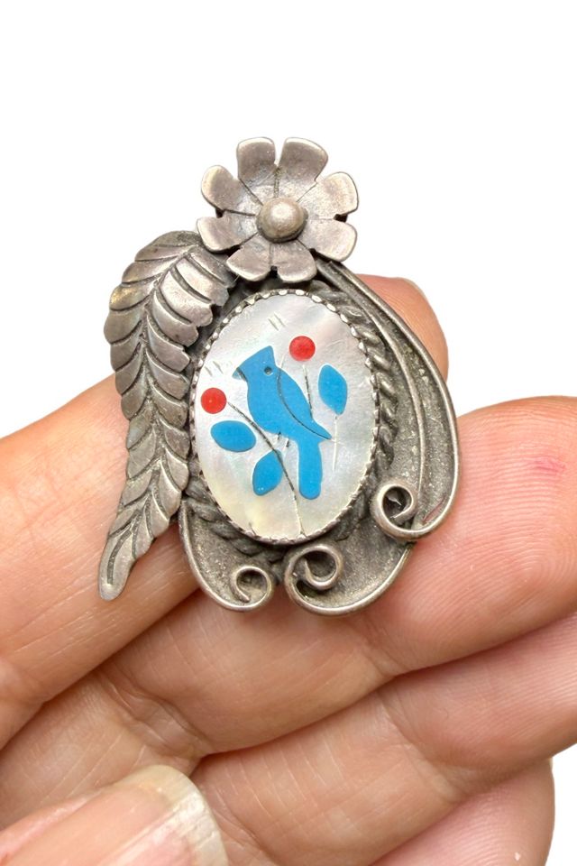 Vintage Sterling Mosaic Cardinal Pendant with Gemstones Selected by Lux Revival #1