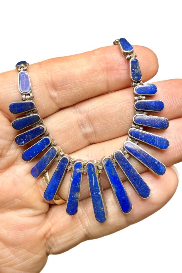 Vintage Fine Silver + Lapis Lazuli Bib Necklace Selected by Lux Revival #1