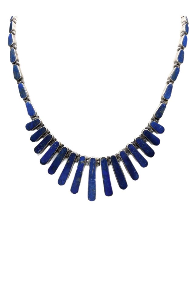 Vintage Fine Silver + Lapis Lazuli Bib Necklace Selected by Lux Revival #2
