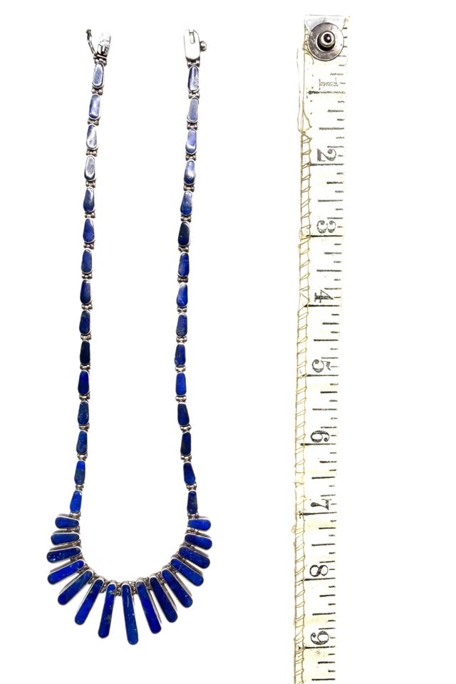 Vintage Fine Silver + Lapis Lazuli Bib Necklace Selected by Lux Revival #3