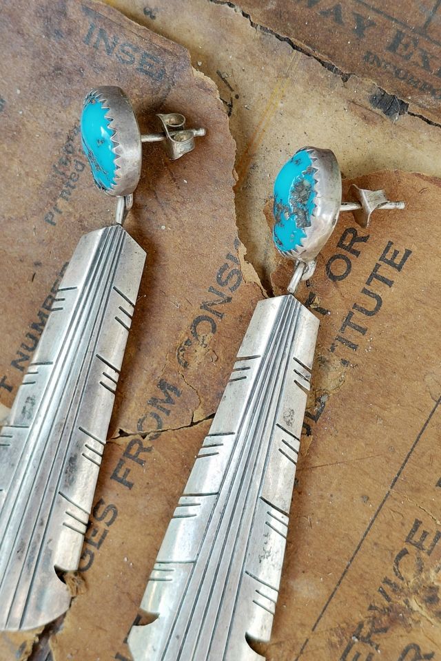 1970's Turquoise and Silver Feather Earrings Selected by Garbage Soup #1