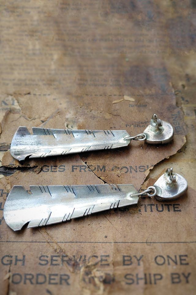 1970's Turquoise and Silver Feather Earrings Selected by Garbage Soup #2