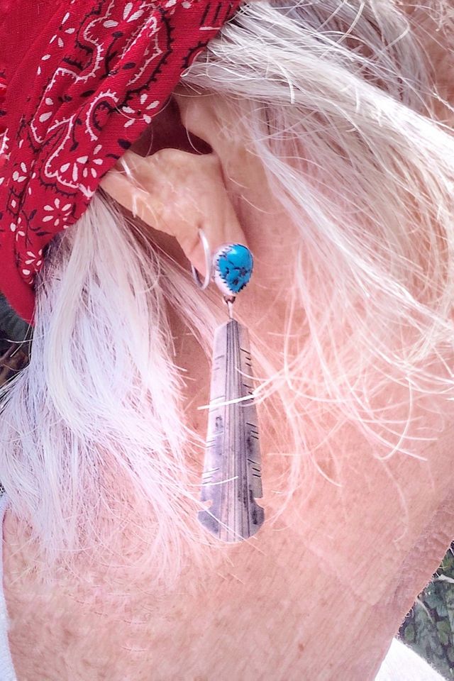 1970's Turquoise and Silver Feather Earrings Selected by Garbage Soup #3