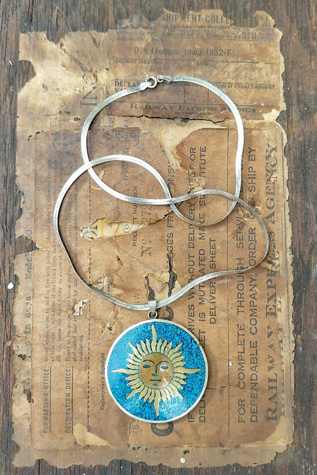 Taxco Silver and Turquoise Sun Pendant Necklace Selected by Garbage Soup