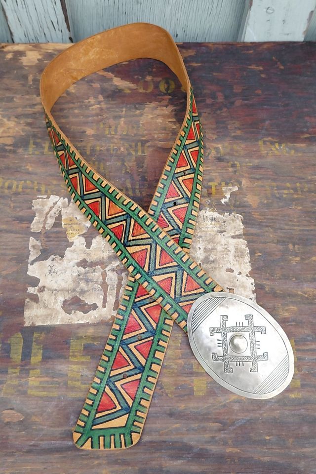 Vintage Moroccan Hand Painted Leather Belt #2