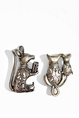 1980's Cat and Mouse Silver Pins Selected by Garbage Soup