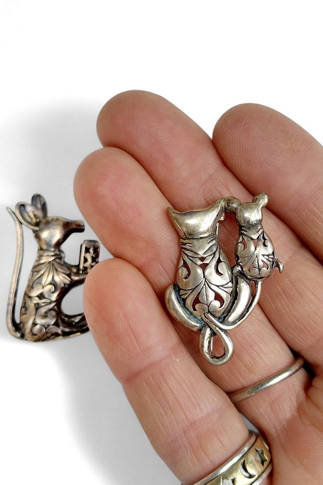 1980's Cat and Mouse Silver Pins Selected by Garbage Soup #1