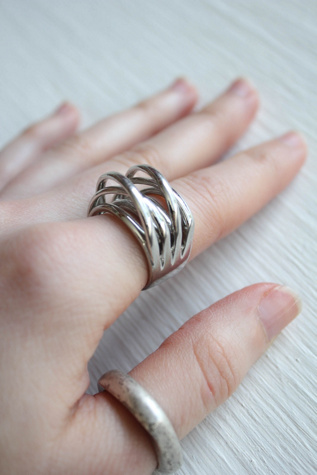 Vintage Silver Multi-Row Caged Statement Ring Selected By Moons + Junes Vintage