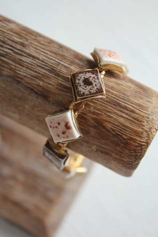 Vintage Geometric Tile Gold Link Bracelet Selected By Moons + Junes Vintage