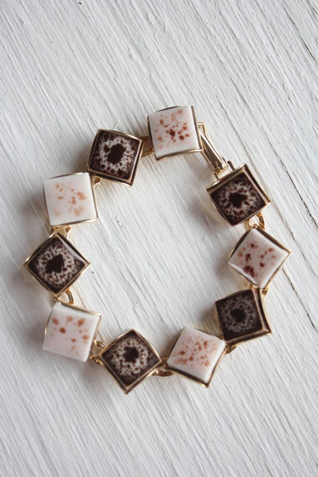 Vintage Geometric Tile Gold Link Bracelet Selected By Moons + Junes Vintage #1