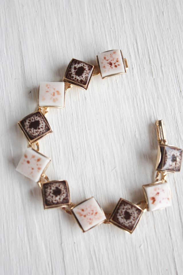 Vintage Geometric Tile Gold Link Bracelet Selected By Moons + Junes Vintage #2