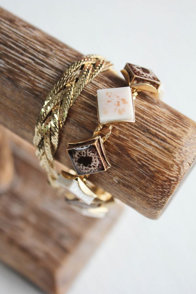 Vintage Geometric Tile Gold Link Bracelet Selected By Moons + Junes Vintage #3