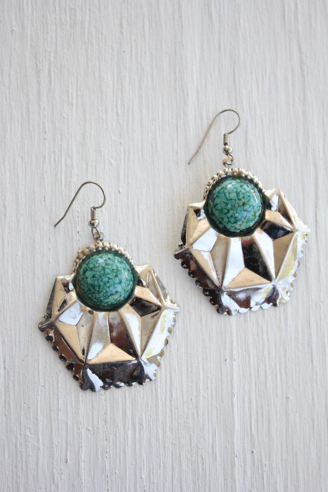 Vintage Western Crushed Turquoise Geometric Silver Earrings Selected By Moons + Junes Vintage #2