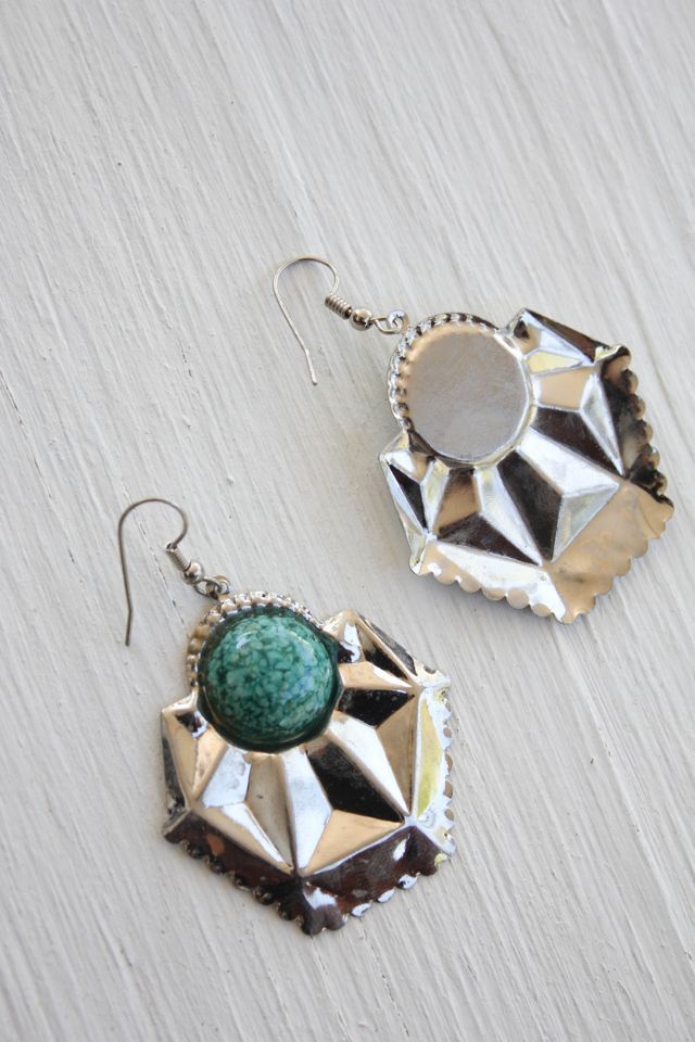 Vintage Western Crushed Turquoise Geometric Silver Earrings Selected By Moons + Junes Vintage #3