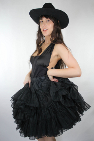 Vintage Black Frilly Chiffon Layered Rockabilly Petticoat Skirt Selected By Moons + Junes Vintage