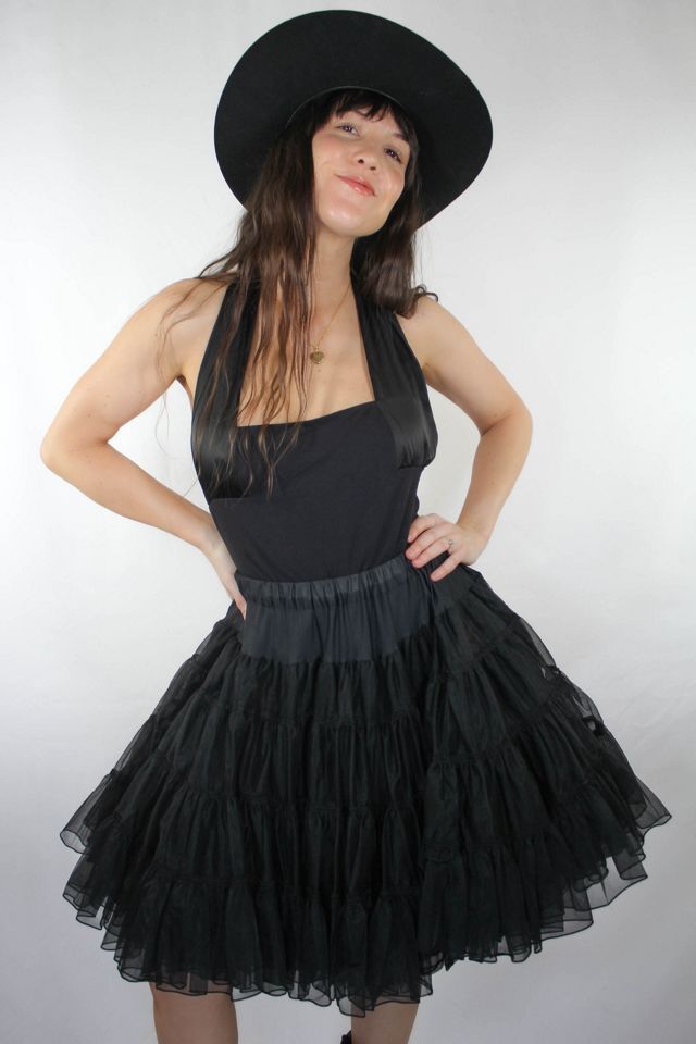 Vintage Black Frilly Chiffon Layered Rockabilly Petticoat Skirt Selected By Moons + Junes Vintage #1