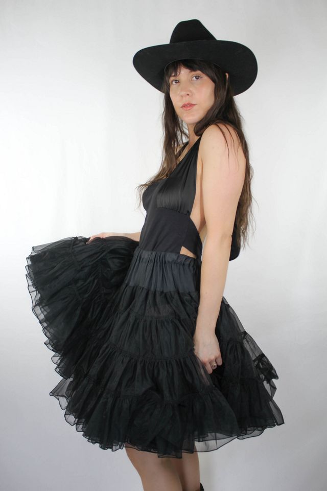 Vintage Black Frilly Chiffon Layered Rockabilly Petticoat Skirt Selected By Moons + Junes Vintage #3