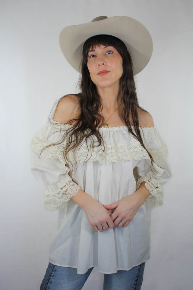 Vintage Western Off-The-Shoulder Ivory Ruffle Lace Blouse Selected By Moons + Junes Vintage #1