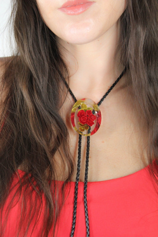 Upcycled Vintage Lucite Red Rose Bolo Tie Selected By Moons + Junes Vintage