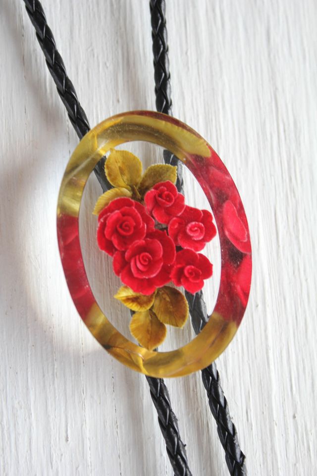 Upcycled Vintage Lucite Red Rose Bolo Tie Selected By Moons + Junes Vintage #1