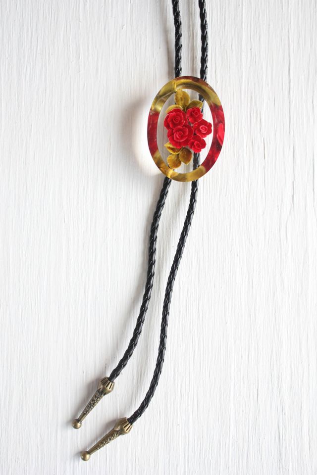 Upcycled Vintage Lucite Red Rose Bolo Tie Selected By Moons + Junes Vintage #2