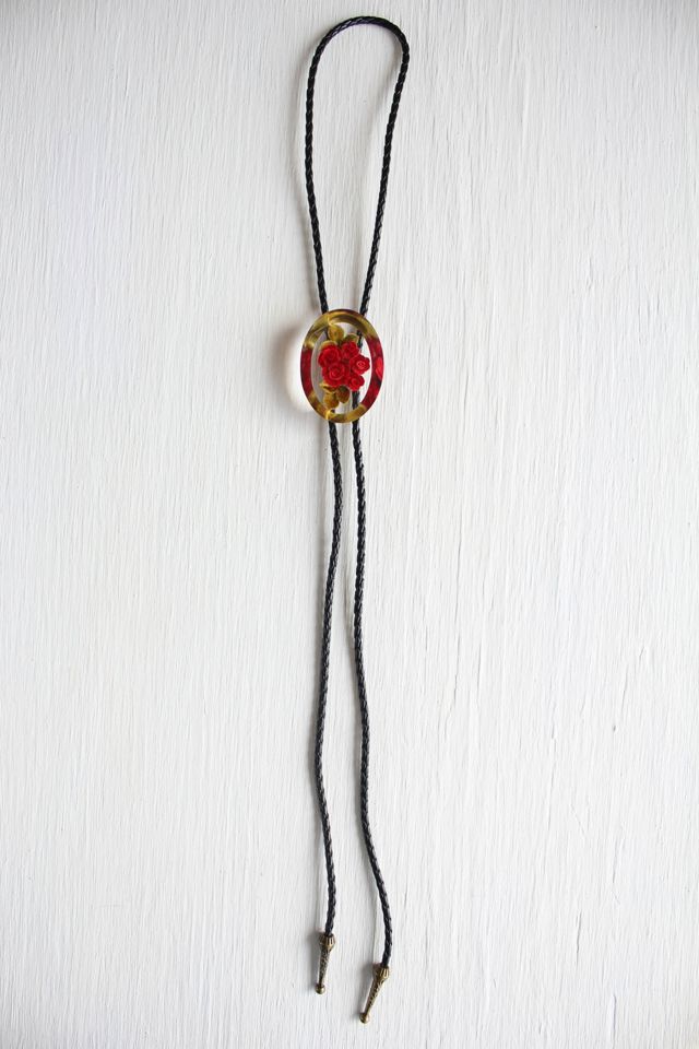 Upcycled Vintage Lucite Red Rose Bolo Tie Selected By Moons + Junes Vintage #3