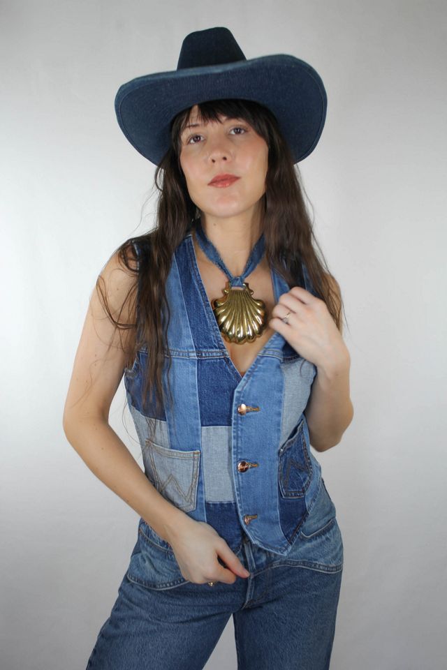 Vintage Brass Shell Medallion Denim Necklace Selected By Moons + Junes Vintage #1
