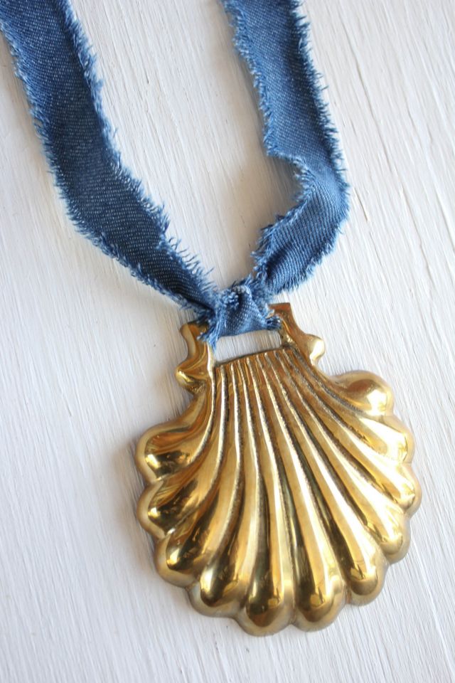Vintage Brass Shell Medallion Denim Necklace Selected By Moons + Junes Vintage #2