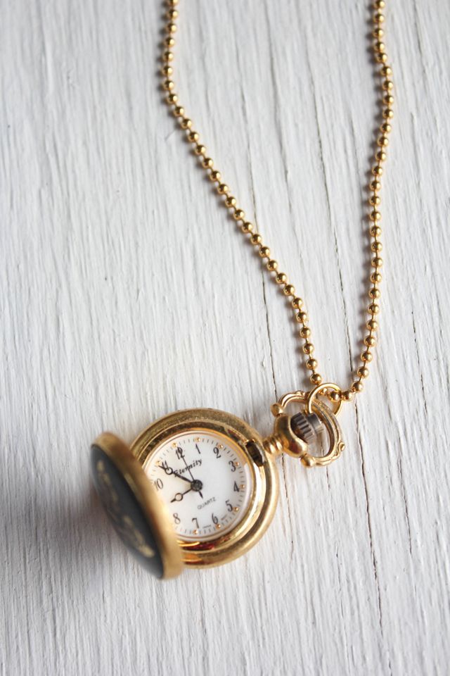 Vintage Gold Rose Quartz Watch Pendant Necklace Selected By Moons + Junes Vintage #1