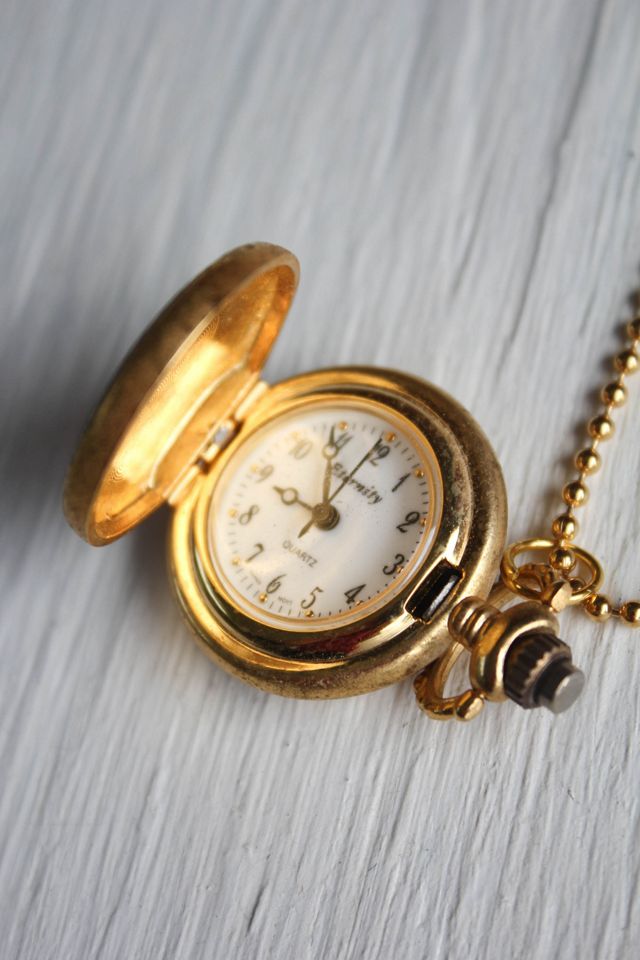 Vintage Gold Rose Quartz Watch Pendant Necklace Selected By Moons + Junes Vintage #3