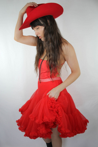 Vintage Red Frilly Chiffon Layered Rockabilly Petticoat Skirt Selected By Moons + Junes Vintage