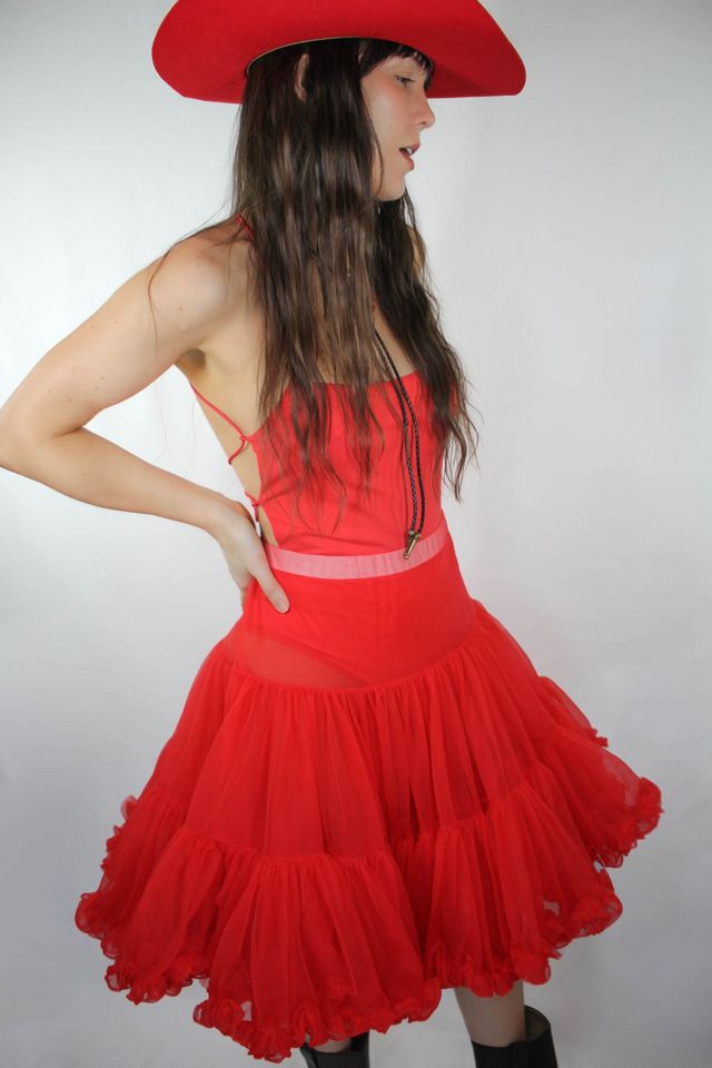 Vintage Red Frilly Chiffon Layered Rockabilly Petticoat Skirt Selected By Moons + Junes Vintage #1