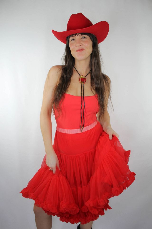 Vintage Red Frilly Chiffon Layered Rockabilly Petticoat Skirt Selected By Moons + Junes Vintage #2