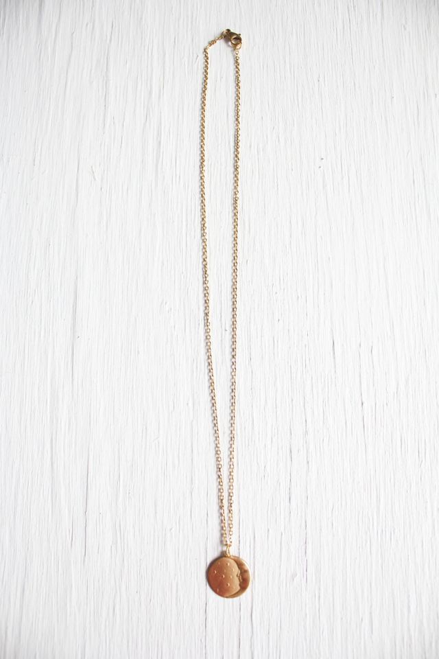 Vintage Crescent Moon + Stars Brass Pendant Necklace Selected By Moons + Junes Vintage #1