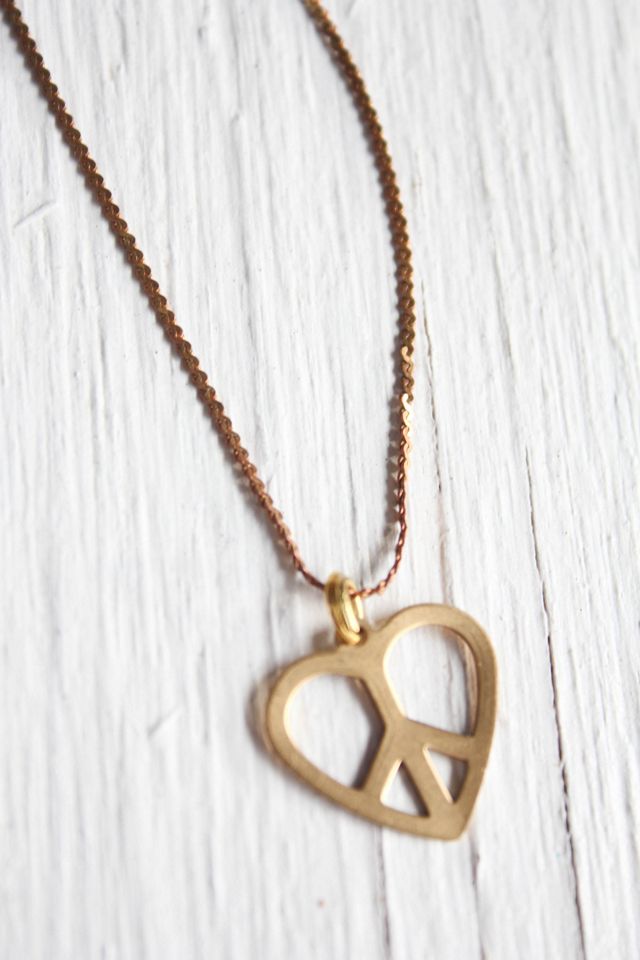 Vintage Gold Peace Sign Heart Pendant Necklace Selected By Moons + Junes Vintage #3