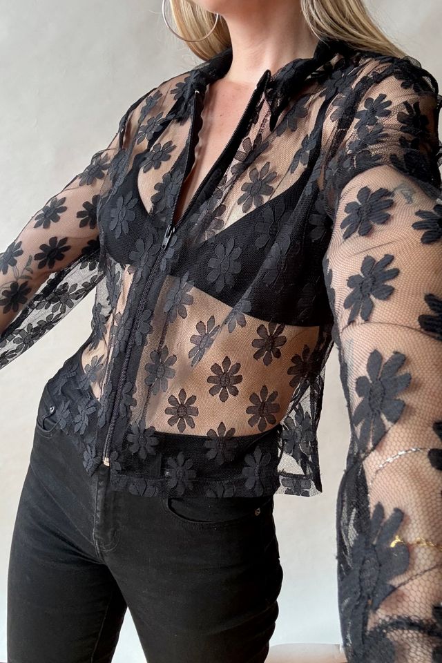 90's Black Mesh Floral Top Selected by Wax Plant #2