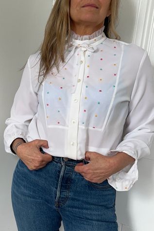 Vintage Jolly Polka Dot Blouse with Bow Detail at Collar Selected by KA.TL.AK