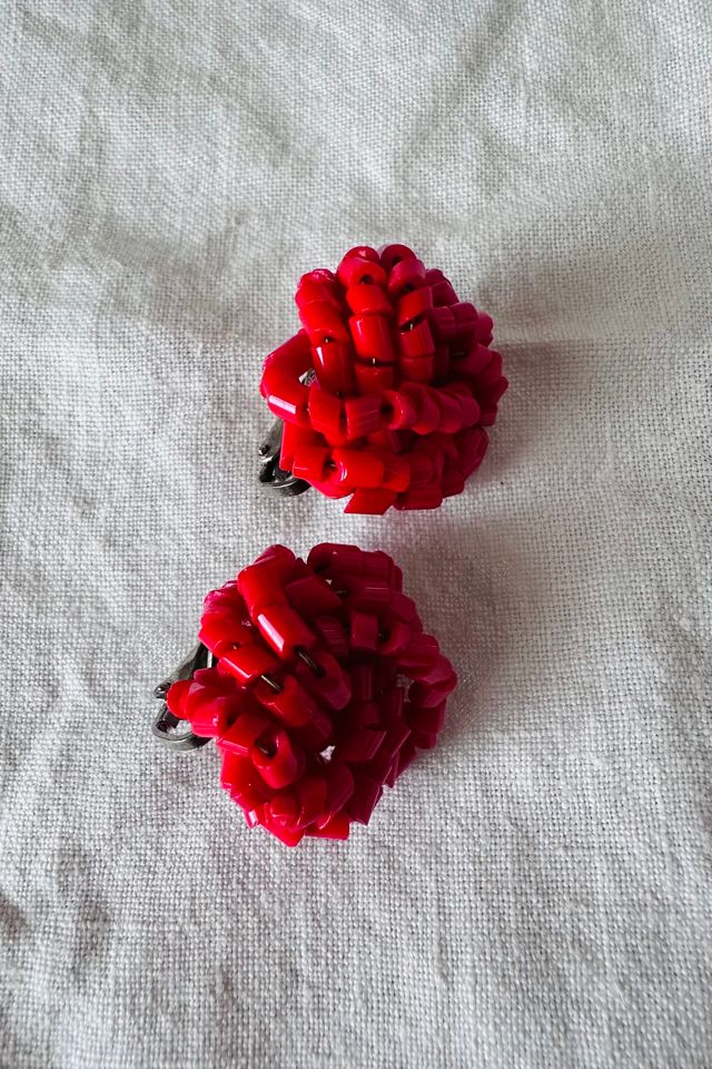 Vintage Red Beaded Clip-On Earrings Selected by KA.TL.AK #1