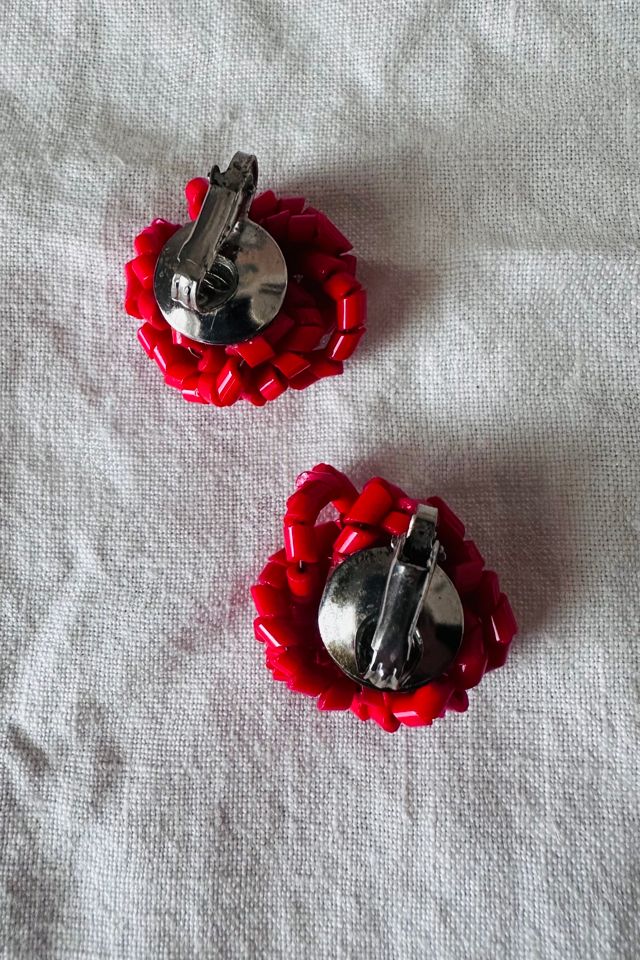 Vintage Red Beaded Clip-On Earrings Selected by KA.TL.AK #2