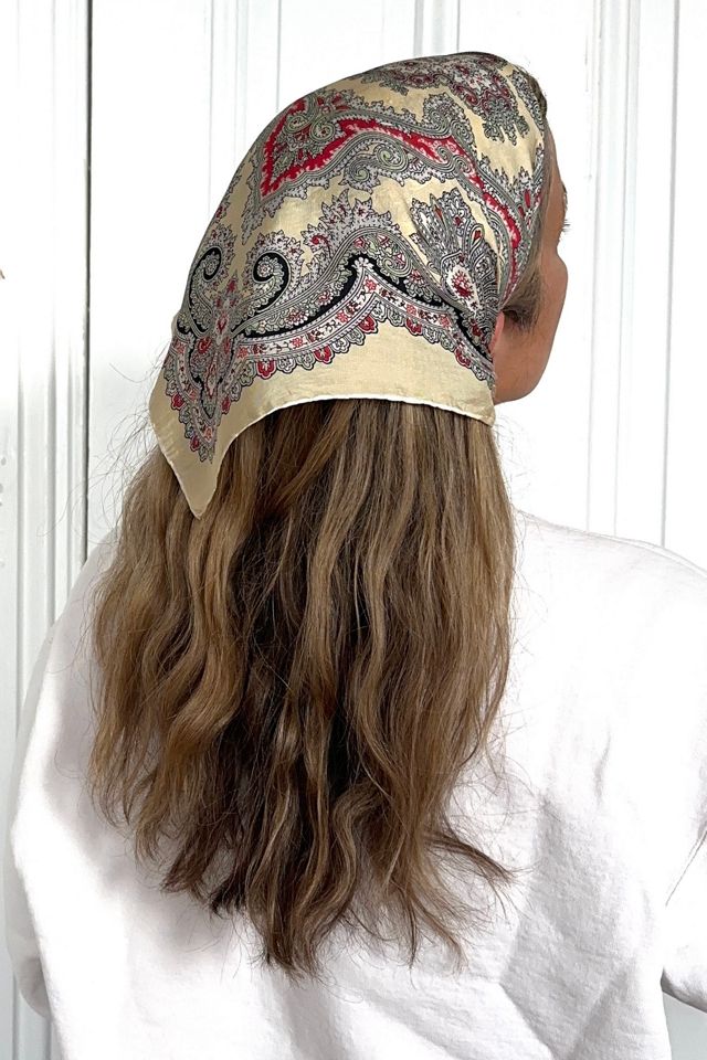 Vintage Silk Paisley Scarf with Black, Red and Beige Motif Selected by KA.TL.AK #2